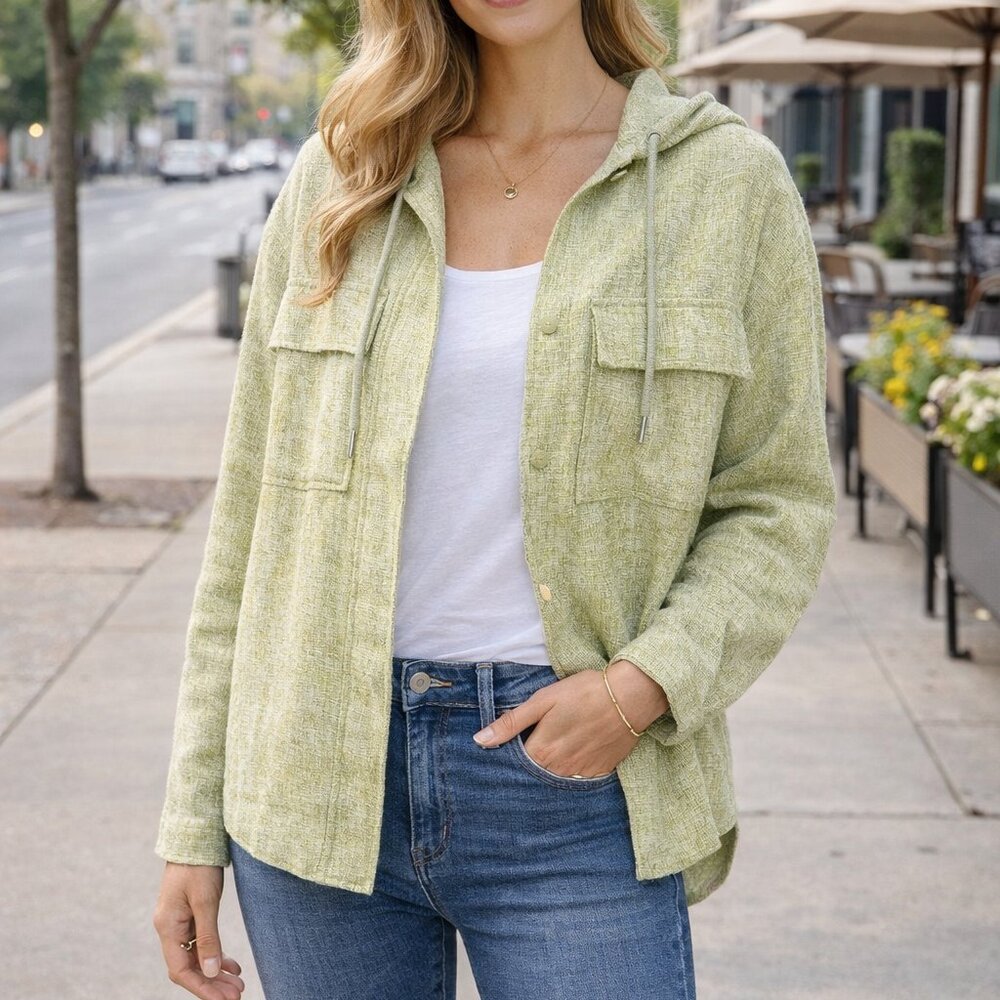 Women's Light Green Hooded Shacket - Casual Jacket